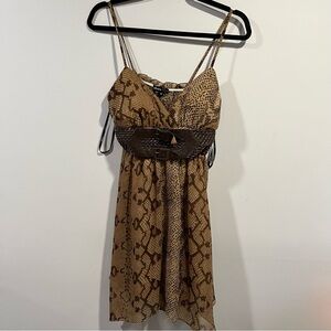 Y2K Takara Brown Snake-Print Mini Dress with Waist Belt